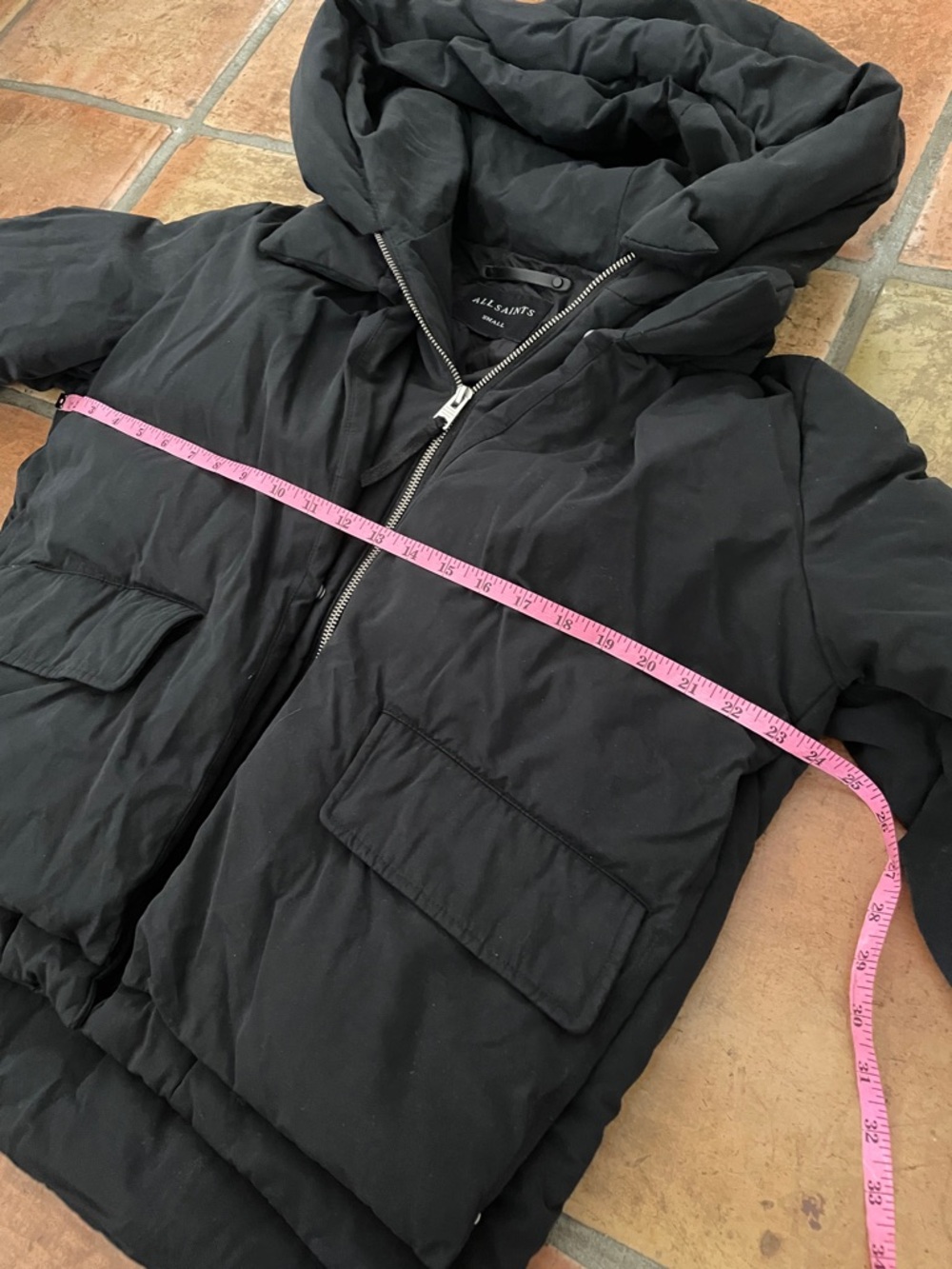 Price Drop 🔷 All Saints Small Estra Black Puffer Hooded Coat - Picture 11 of 15